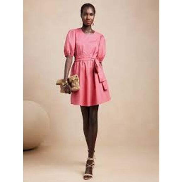 Banana Republic Pink Puff Sleeve Tie Back Mini Dress Size Small - Picture 4 of 4